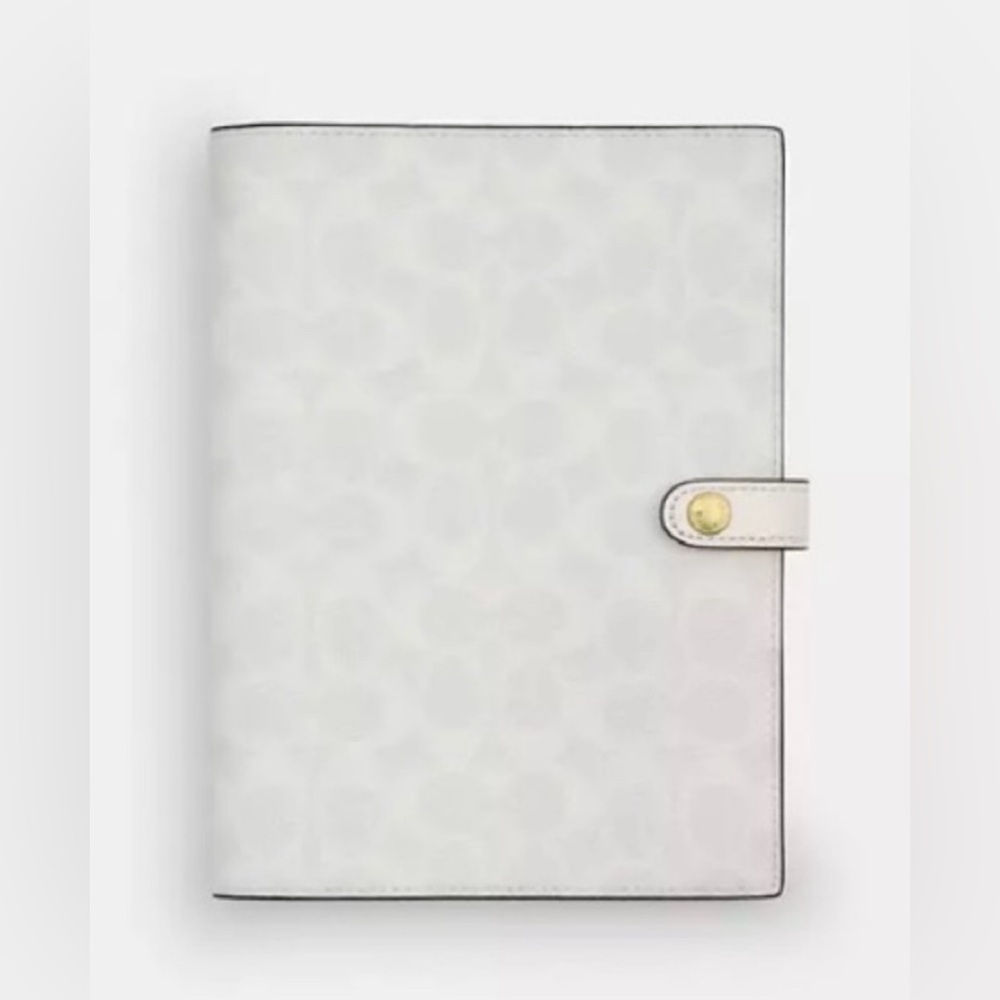 New Coach Notebook In Signature Canvas Gold White Chalk Color